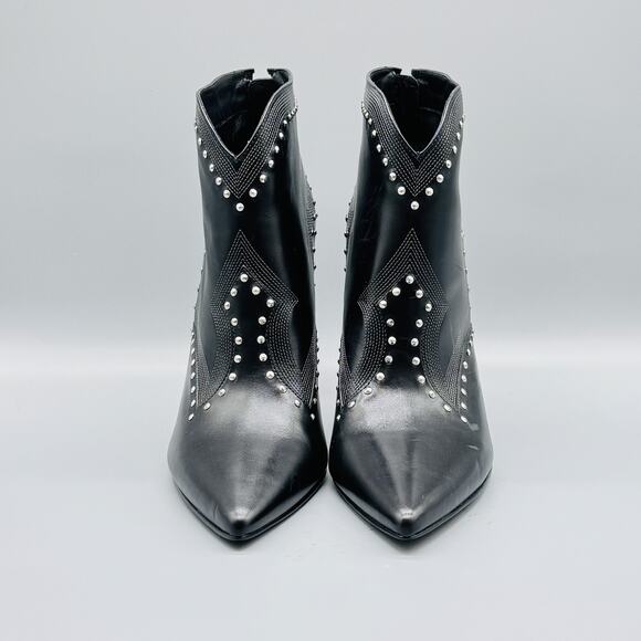 Sigerson Morrison Boots Womens 10 Black Leather Studded High Heel Pointed Toe - Picture 2 of 10